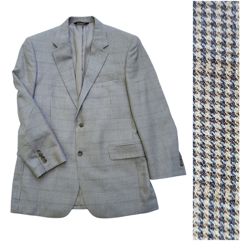 JoS. A. Bank Signature Ivy Prep Silk Wool Houndstooth Sport Coat Blazer 40R